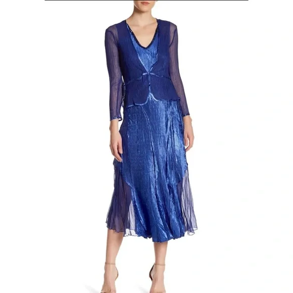 chinese dress ladies Komarov Beaded Neck Combo Dress, Navy  Evie Lou
